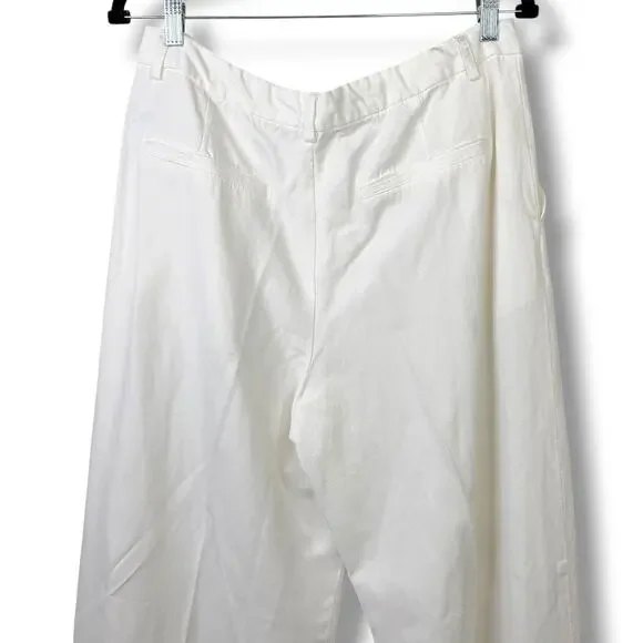 Zara NWOT White Cotton Linen Ultra High Pleated Wide Leg Trouser Pants Large - Picture 5 of 8